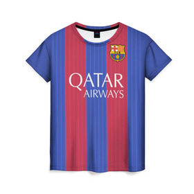 Женская футболка 3D с принтом Neymar (форма) в Петрозаводске, 100% полиэфир ( синтетическое хлопкоподобное полотно) | прямой крой, круглый вырез горловины, длина до линии бедер | barca | barcelona | неймар
