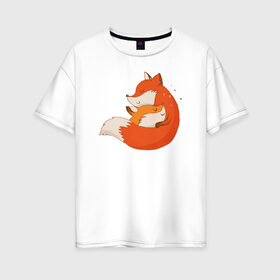 Женская футболка хлопок Oversize с принтом Лисички в Петрозаводске, 100% хлопок | свободный крой, круглый ворот, спущенный рукав, длина до линии бедер
 | лиса | лисенок | лисица | лисичка