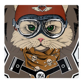 Магнитный плакат 3Х3 с принтом Кот-гонщик в Петрозаводске, Полимерный материал с магнитным слоем | 9 деталей размером 9*9 см | Тематика изображения на принте: гонки | кот | котенок | кошка | мотоцикл | мяу | шлем