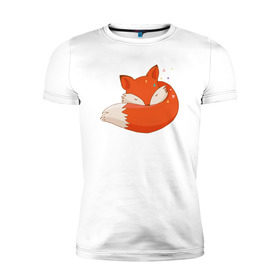Мужская футболка премиум с принтом Спящая лиса в Петрозаводске, 92% хлопок, 8% лайкра | приталенный силуэт, круглый вырез ворота, длина до линии бедра, короткий рукав | Тематика изображения на принте: лиса | лисенок | лисица | лисичка