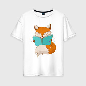 Женская футболка хлопок Oversize с принтом Лисица с книгой в Петрозаводске, 100% хлопок | свободный крой, круглый ворот, спущенный рукав, длина до линии бедер
 | лиса | лисенок | лисица | лисичка