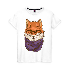 Женская футболка хлопок с принтом Лисица в Петрозаводске, 100% хлопок | прямой крой, круглый вырез горловины, длина до линии бедер, слегка спущенное плечо | лиса | лисенок | лисица | лисичка