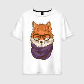 Женская футболка хлопок Oversize с принтом Лисица в Петрозаводске, 100% хлопок | свободный крой, круглый ворот, спущенный рукав, длина до линии бедер
 | лиса | лисенок | лисица | лисичка