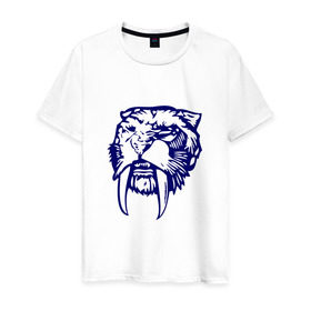 Мужская футболка хлопок с принтом Саблезуб в Петрозаводске, 100% хлопок | прямой крой, круглый вырез горловины, длина до линии бедер, слегка спущенное плечо. | тигр