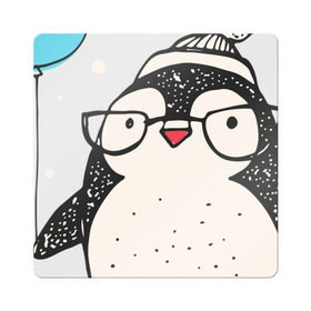 Магнит виниловый Квадрат с принтом Пингвин с шариком в Петрозаводске, полимерный материал с магнитным слоем | размер 9*9 см, закругленные углы | christmas | new year | winter | зима | новый год | пингвин | рождество