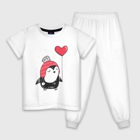 Детская пижама хлопок с принтом Пингвин с шариком в Петрозаводске, 100% хлопок |  брюки и футболка прямого кроя, без карманов, на брюках мягкая резинка на поясе и по низу штанин
 | christmas | new year | winter | зима | новый год | пингвин | рождество