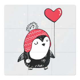 Магнитный плакат 3Х3 с принтом Пингвин с шариком в Петрозаводске, Полимерный материал с магнитным слоем | 9 деталей размером 9*9 см | Тематика изображения на принте: christmas | new year | winter | зима | новый год | пингвин | рождество