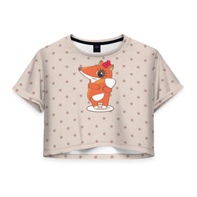 Женская футболка 3D укороченная с принтом Лисенок в шапочке в Петрозаводске, 100% полиэстер | круглая горловина, длина футболки до линии талии, рукава с отворотами | звезды | зима | лис | лиса | лисенок | рыжий лис