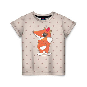 Детская футболка 3D с принтом Лисенок в шапочке в Петрозаводске, 100% гипоаллергенный полиэфир | прямой крой, круглый вырез горловины, длина до линии бедер, чуть спущенное плечо, ткань немного тянется | звезды | зима | лис | лиса | лисенок | рыжий лис