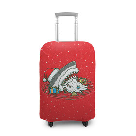 Чехол для чемодана 3D с принтом Акула Дед Мороз в Петрозаводске, 86% полиэфир, 14% спандекс | двустороннее нанесение принта, прорези для ручек и колес | christmas | new year | shark | новый год | рождество | санта