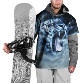 Накидка на куртку 3D с принтом Белый тигр в Петрозаводске, 100% полиэстер |  | зима | клыки | метель | пасть | снег | тигр | хищник