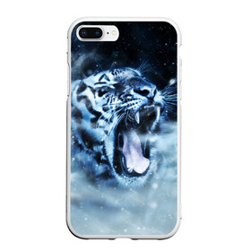 Чехол для iPhone 7Plus/8 Plus матовый с принтом Белый тигр в Петрозаводске, Силикон | Область печати: задняя сторона чехла, без боковых панелей | зима | клыки | метель | пасть | снег | тигр | хищник