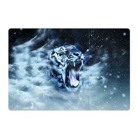 Магнитный плакат 3Х2 с принтом Белый тигр в Петрозаводске, Полимерный материал с магнитным слоем | 6 деталей размером 9*9 см | зима | клыки | метель | пасть | снег | тигр | хищник