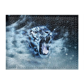 Обложка для студенческого билета с принтом Белый тигр в Петрозаводске, натуральная кожа | Размер: 11*8 см; Печать на всей внешней стороне | зима | клыки | метель | пасть | снег | тигр | хищник