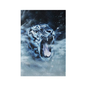 Обложка для паспорта матовая кожа с принтом Белый тигр в Петрозаводске, натуральная матовая кожа | размер 19,3 х 13,7 см; прозрачные пластиковые крепления | зима | клыки | метель | пасть | снег | тигр | хищник