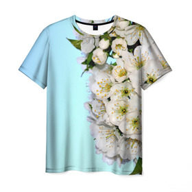 Мужская футболка 3D с принтом Сакура в Петрозаводске, 100% полиэфир | прямой крой, круглый вырез горловины, длина до линии бедер | вишня | сакура | яблоня | япония