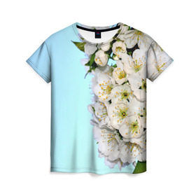Женская футболка 3D с принтом Сакура в Петрозаводске, 100% полиэфир ( синтетическое хлопкоподобное полотно) | прямой крой, круглый вырез горловины, длина до линии бедер | вишня | сакура | яблоня | япония
