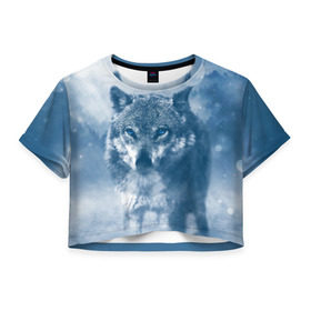 Женская футболка 3D укороченная с принтом Волк в Петрозаводске, 100% полиэстер | круглая горловина, длина футболки до линии талии, рукава с отворотами | волк | животные | зверь | собака | хищник