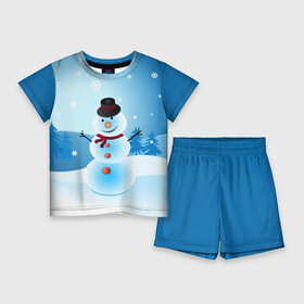 Детский костюм с шортами 3D с принтом Снеговик в Петрозаводске,  |  | Тематика изображения на принте: дед мороз | зима | новый год | праздник | снеговик | снежинки