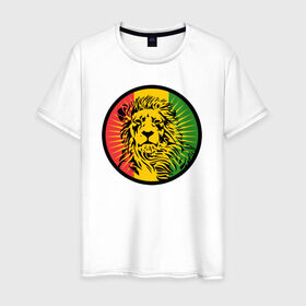 Мужская футболка хлопок с принтом Ямайский лев в Петрозаводске, 100% хлопок | прямой крой, круглый вырез горловины, длина до линии бедер, слегка спущенное плечо. | лев | раста | ямайка