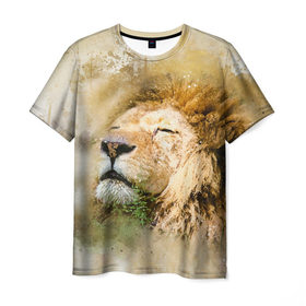 Мужская футболка 3D с принтом Лев в Петрозаводске, 100% полиэфир | прямой крой, круглый вырез горловины, длина до линии бедер | зверь | лев | тигр | хищник