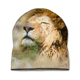 Шапка 3D с принтом Лев в Петрозаводске, 100% полиэстер | универсальный размер, печать по всей поверхности изделия | зверь | лев | тигр | хищник