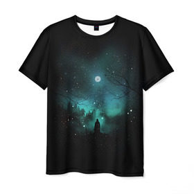 Мужская футболка 3D с принтом Взгляд на звезды в Петрозаводске, 100% полиэфир | прямой крой, круглый вырез горловины, длина до линии бедер | Тематика изображения на принте: cosmos | galaxy | hipster | moon | night | planet | space | star | universe | вселенная | галактика | звезды | космос | луна | ночь | планета | хипстер