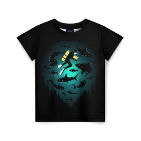 Детская футболка 3D с принтом Подводный мир в Петрозаводске, 100% гипоаллергенный полиэфир | прямой крой, круглый вырез горловины, длина до линии бедер, чуть спущенное плечо, ткань немного тянется | fish | ocean | predator | sea | shark | under | акула | вода | дайвер | дайвинг | море | океан | рыба | хищник