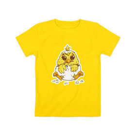Детская футболка хлопок с принтом Цыпленок в Петрозаводске, 100% хлопок | круглый вырез горловины, полуприлегающий силуэт, длина до линии бедер | желтый | мультяшка | рисунок | цыпленок | яйца