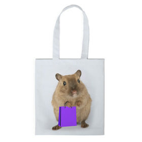 Сумка 3D повседневная с принтом Хомяк с сумкой в Петрозаводске, 100% полиэстер | Плотность: 200 г/м2; Размер: 34×35 см; Высота лямок: 30 см | Тематика изображения на принте: грызун | животные | крыса | мышь | хомяк | яблоко