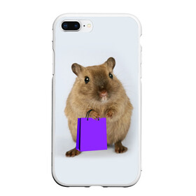 Чехол для iPhone 7Plus/8 Plus матовый с принтом Хомяк с сумкой в Петрозаводске, Силикон | Область печати: задняя сторона чехла, без боковых панелей | грызун | животные | крыса | мышь | хомяк | яблоко