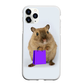 Чехол для iPhone 11 Pro матовый с принтом Хомяк с сумкой в Петрозаводске, Силикон |  | грызун | животные | крыса | мышь | хомяк | яблоко