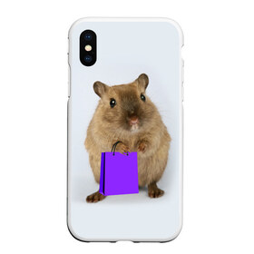 Чехол для iPhone XS Max матовый с принтом Хомяк с сумкой в Петрозаводске, Силикон | Область печати: задняя сторона чехла, без боковых панелей | грызун | животные | крыса | мышь | хомяк | яблоко
