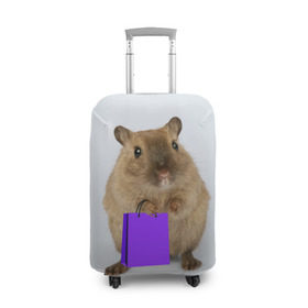 Чехол для чемодана 3D с принтом Хомяк с сумкой в Петрозаводске, 86% полиэфир, 14% спандекс | двустороннее нанесение принта, прорези для ручек и колес | грызун | животные | крыса | мышь | хомяк | яблоко