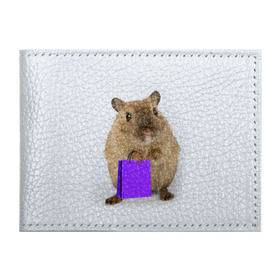 Обложка для студенческого билета с принтом Хомяк с сумкой в Петрозаводске, натуральная кожа | Размер: 11*8 см; Печать на всей внешней стороне | грызун | животные | крыса | мышь | хомяк | яблоко