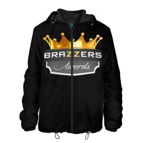 Мужская куртка 3D с принтом Brazzers awards в Петрозаводске, ткань верха — 100% полиэстер, подклад — флис | прямой крой, подол и капюшон оформлены резинкой с фиксаторами, два кармана без застежек по бокам, один большой потайной карман на груди. Карман на груди застегивается на липучку | 