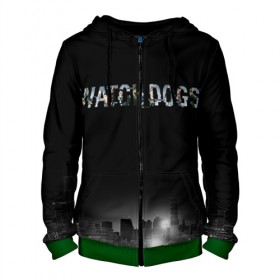 Мужская толстовка 3D на молнии с принтом Watch Dogs 2 в Петрозаводске, 100% полиэстер | длина до линии бедра, манжеты и пояс оформлены мягкой тканевой резинкой, двухслойный капюшон со шнурком для регулировки, спереди молния, по бокам два кармана | dogs | ubisoft | watch | watchdogs | псы | сторожевые | хакер