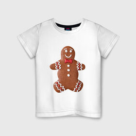 Детская футболка хлопок с принтом Новый год, Печенька! в Петрозаводске, 100% хлопок | круглый вырез горловины, полуприлегающий силуэт, длина до линии бедер | новыйгод | печенька