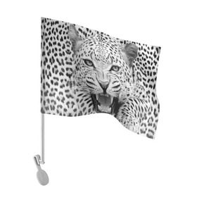 Флаг для автомобиля с принтом Леопард в Петрозаводске, 100% полиэстер | Размер: 30*21 см | animal | eyes | jaws | leopard | malicious | predator | spotted | teeth | wild | взгляд | дикий | животное | злой | клыки | леопард | оскал | пасть | пятнистый | хищник