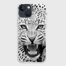 Чехол для iPhone 13 mini с принтом Леопард в Петрозаводске,  |  | animal | eyes | jaws | leopard | malicious | predator | spotted | teeth | wild | взгляд | дикий | животное | злой | клыки | леопард | оскал | пасть | пятнистый | хищник