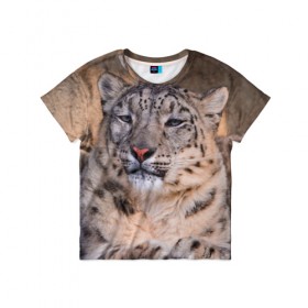 Детская футболка 3D с принтом Леопард в Петрозаводске, 100% гипоаллергенный полиэфир | прямой крой, круглый вырез горловины, длина до линии бедер, чуть спущенное плечо, ткань немного тянется | Тематика изображения на принте: animal | leopard | look | predator | spotted | wild | взгляд | дикий | животное | леопард | пятнистый | хищник