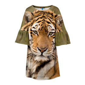 Детское платье 3D с принтом Тигр в Петрозаводске, 100% полиэстер | прямой силуэт, чуть расширенный к низу. Круглая горловина, на рукавах — воланы | animal | predator | striped | tiger | view | wild | взгляд | дикий | животное | полосатый | тигр | хищник