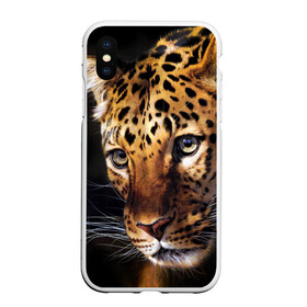 Чехол для iPhone XS Max матовый с принтом Леопард в Петрозаводске, Силикон | Область печати: задняя сторона чехла, без боковых панелей | animal | leopard | look | predator | spotted | wild | взгляд | дикий | животное | леопард | пятнистый | хищник