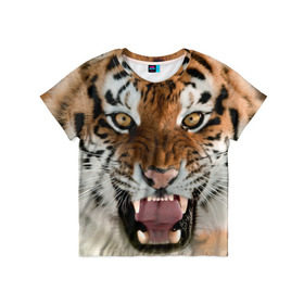 Детская футболка 3D с принтом Тигр в Петрозаводске, 100% гипоаллергенный полиэфир | прямой крой, круглый вырез горловины, длина до линии бедер, чуть спущенное плечо, ткань немного тянется | animal | predator | striped | tiger | view | wild | взгляд | дикий | животное | полосатый | тигр | хищник