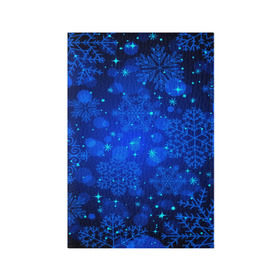 Обложка для паспорта матовая кожа с принтом Снежинки в Петрозаводске, натуральная матовая кожа | размер 19,3 х 13,7 см; прозрачные пластиковые крепления | круги | новогодний | рождество | синий | снежинка | темный