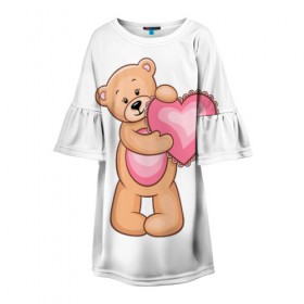 Детское платье 3D с принтом Teddy Bear в Петрозаводске, 100% полиэстер | прямой силуэт, чуть расширенный к низу. Круглая горловина, на рукавах — воланы | Тематика изображения на принте: teddy bear девушкам медведь тедди