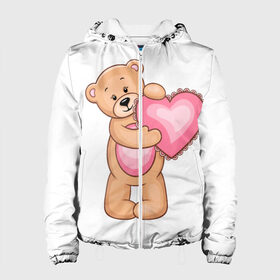 Женская куртка 3D с принтом Teddy Bear в Петрозаводске, ткань верха — 100% полиэстер, подклад — флис | прямой крой, подол и капюшон оформлены резинкой с фиксаторами, два кармана без застежек по бокам, один большой потайной карман на груди. Карман на груди застегивается на липучку | teddy bear девушкам медведь тедди