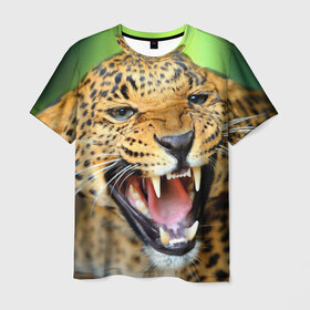 Мужская футболка 3D с принтом Леопард в Петрозаводске, 100% полиэфир | прямой крой, круглый вырез горловины, длина до линии бедер | Тематика изображения на принте: animal | leopard | look | predator | spotted | wild | взгляд | дикий | животное | леопард | пятнистый | хищник