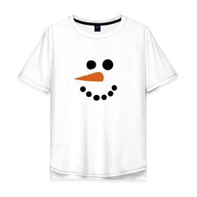 Мужская футболка хлопок Oversize с принтом Снеговик минимализм в Петрозаводске, 100% хлопок | свободный крой, круглый ворот, “спинка” длиннее передней части | год петуха | детям | крутой снеговик | любимым. | минимализм | морковка | новый год | подарок | популярное | снег | снеговик