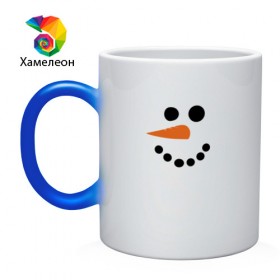 Кружка хамелеон с принтом Снеговик минимализм в Петрозаводске, керамика | меняет цвет при нагревании, емкость 330 мл | год петуха | детям | крутой снеговик | любимым. | минимализм | морковка | новый год | подарок | популярное | снег | снеговик